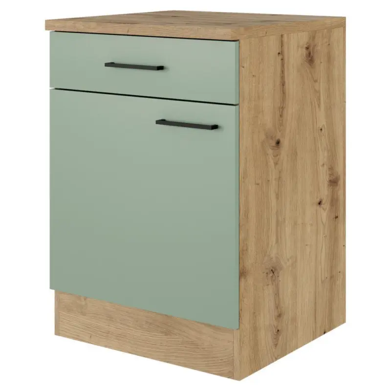 K&uuml;chenunterschrank Cara Eiche Artisan/Gr&uuml;n B: 60 cm