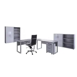 B&uuml;ro Office Edition Set Grau/Wei&szlig; Hochglanz