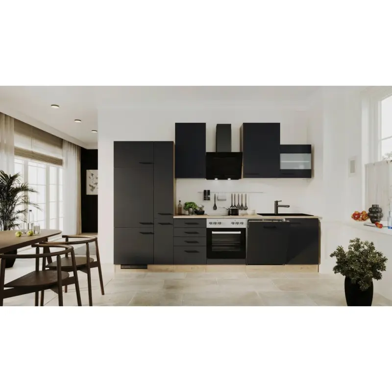 Einbauk&uuml;che K&uuml;chenblock M&ouml;belix Capri Eiche/Schwarz B: 310 cm