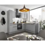 M&ouml;belix Einbauk&uuml;che Eckk&uuml;che M&ouml;belix Denver Grau/Eiche Dekor 250x175 cm