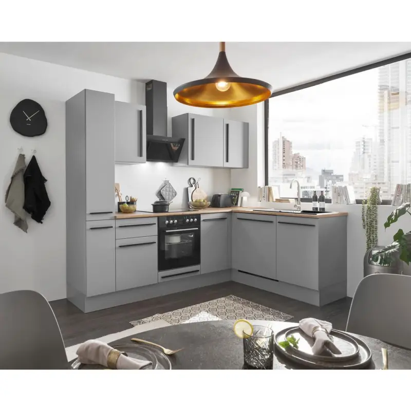 Einbauk&uuml;che Eckk&uuml;che M&ouml;belix Denver Grau/Eiche Dekor 250x175 cm