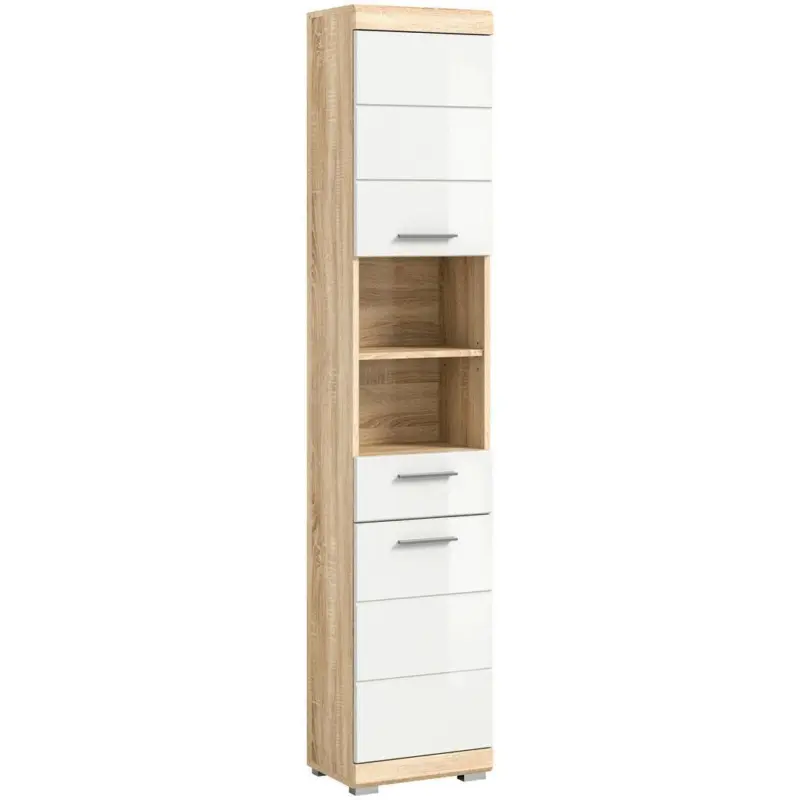 Badezimmer Hochschrank Lambada 37x191 cm Sonoma Eiche/Wei&szlig;