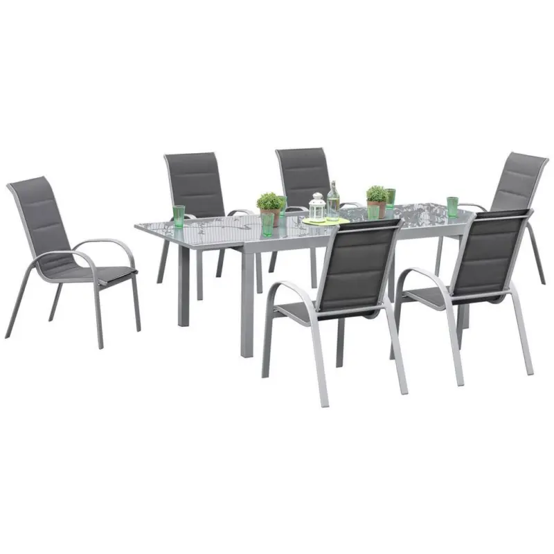 Gartenm&ouml;bel Set 7--Teilig Amalfi di Lusso Metall/Glas/Textil