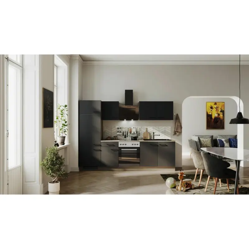 Einbauk&uuml;che K&uuml;chenblock M&ouml;belix Capri Eiche/Schwarz B: 270 cm