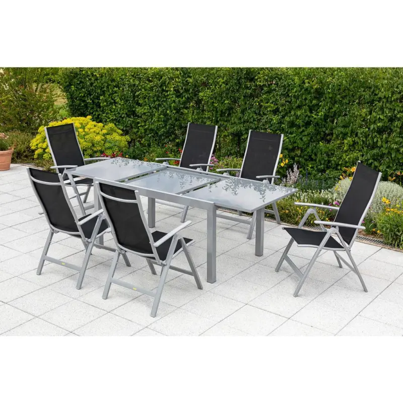 Gartentisch ausziehbar Semi Metall/Glas Grau L: 180-250 cm