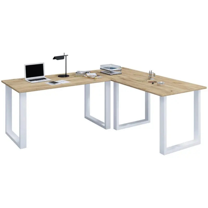 Eckschreibtisch Lona Silberfarben/Eiche D. L: 190cm