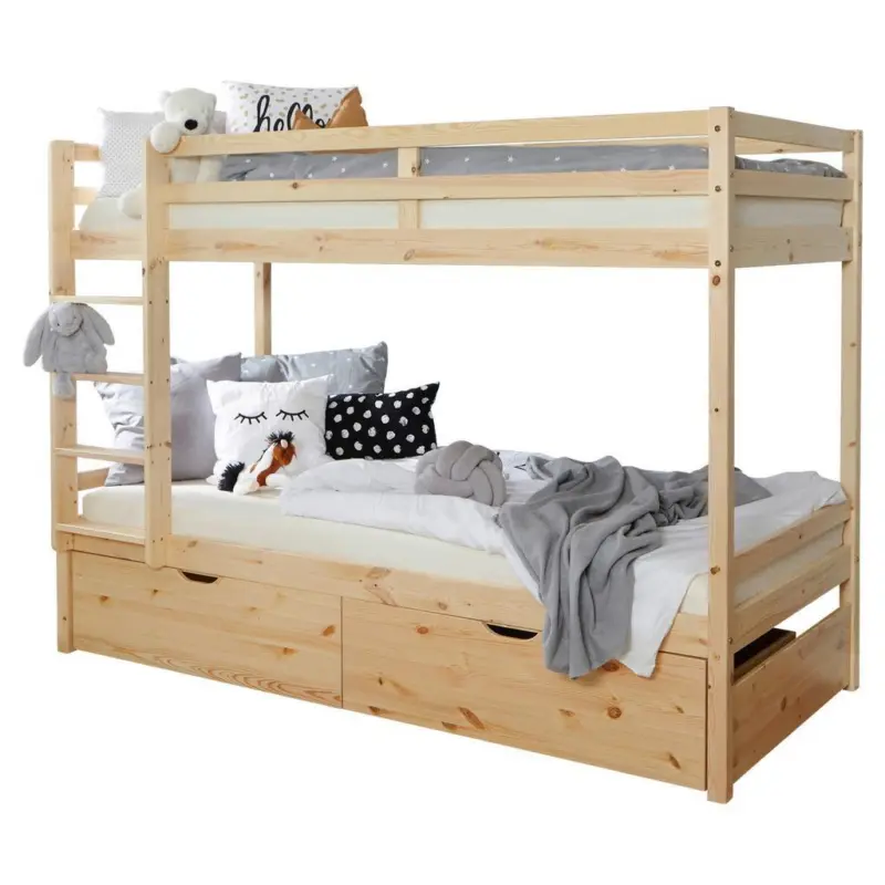 Etagenbett Finn Naturfarben Kiefer massiv mit Leiter