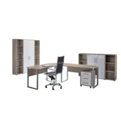 B&uuml;ro Office Edition Eiche Dekor/Wei&szlig; Hochglanz