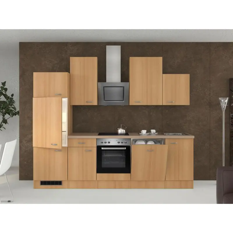 K&uuml;chenzeile Nano m. Ger&auml;ten 280 cm Buche/Creme Dekor