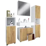 M&ouml;belix Badm&ouml;bel-Set 4--Teilig. Flandu 123 cm Wei&szlig;/Eiche Dekor