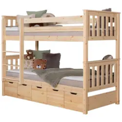 Etagenbett Sammy Kiefer massiv 90 cm m. Schubk&auml;sten + Leiter