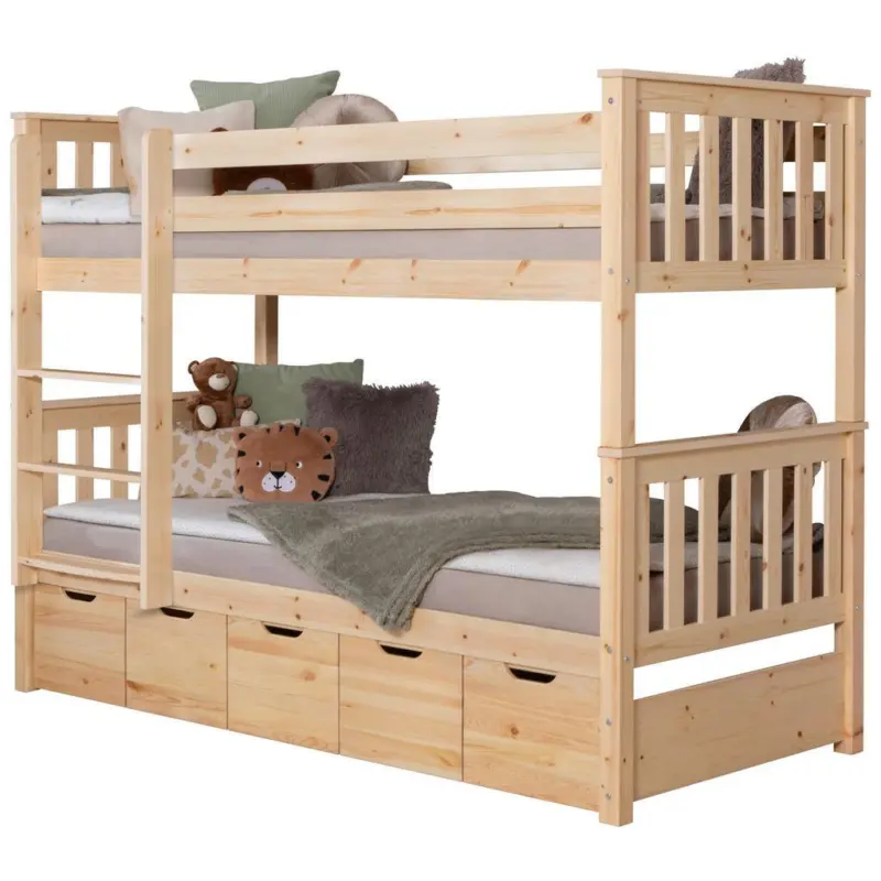 Etagenbett Sammy Kiefer massiv 90 cm m. Schubk&auml;sten + Leiter