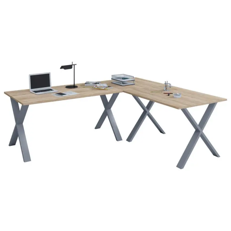 Eckschreibtisch Lona 220 cm Silber/Eiche