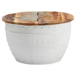 Couchtisch rund mit Holzplatte Wohnling, Mango/Wei&szlig;