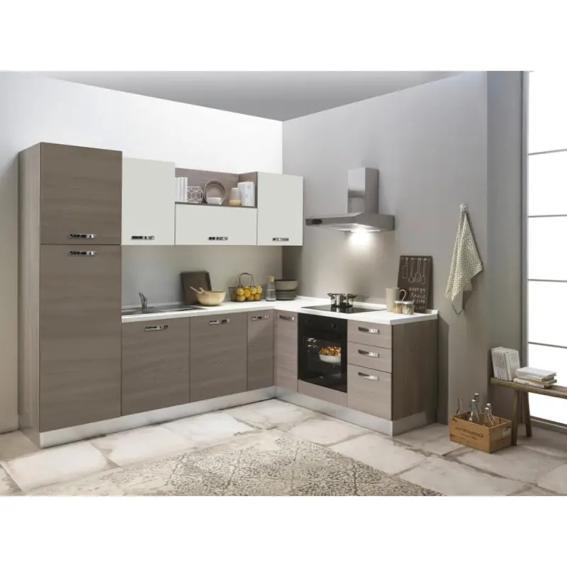 Einbauk&uuml;che Eckk&uuml;che M&ouml;belix Sofia mit K&uuml;hlschrank 270x195 cm Ulmefarben