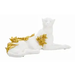 Skulptur Leopard White/Gold B: 53 cm