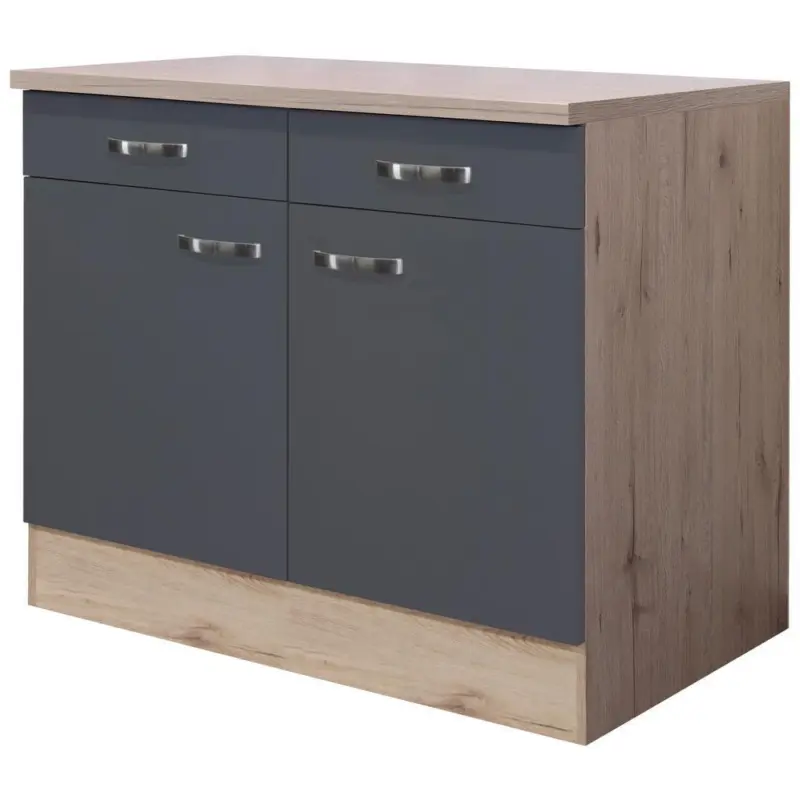 K&uuml;chenunterschrank Shadow B: 100 cm Grau/Eiche Dekor
