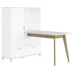 Regal mit Schreibtisch Plissee Wei&szlig;/Grandson Eiche B:64,9 cm