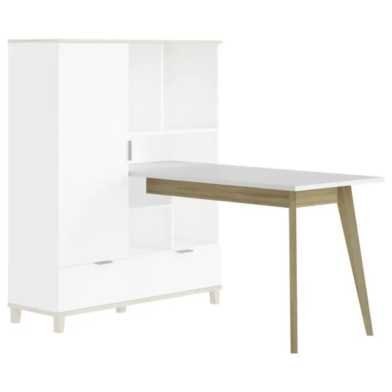 Regal mit Schreibtisch Plissee Wei&szlig;/Grandson Eiche B:64,9 cm