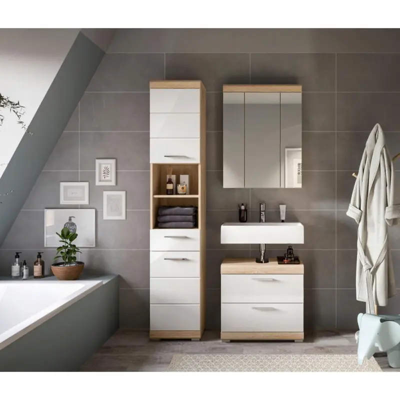 Badezimmer Lambada Eiche Dekor/Wei&szlig; B: 97 cm