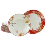 M&ouml;belix Tafelservice Crimson 12--Teilig. Keramik, Multicolor