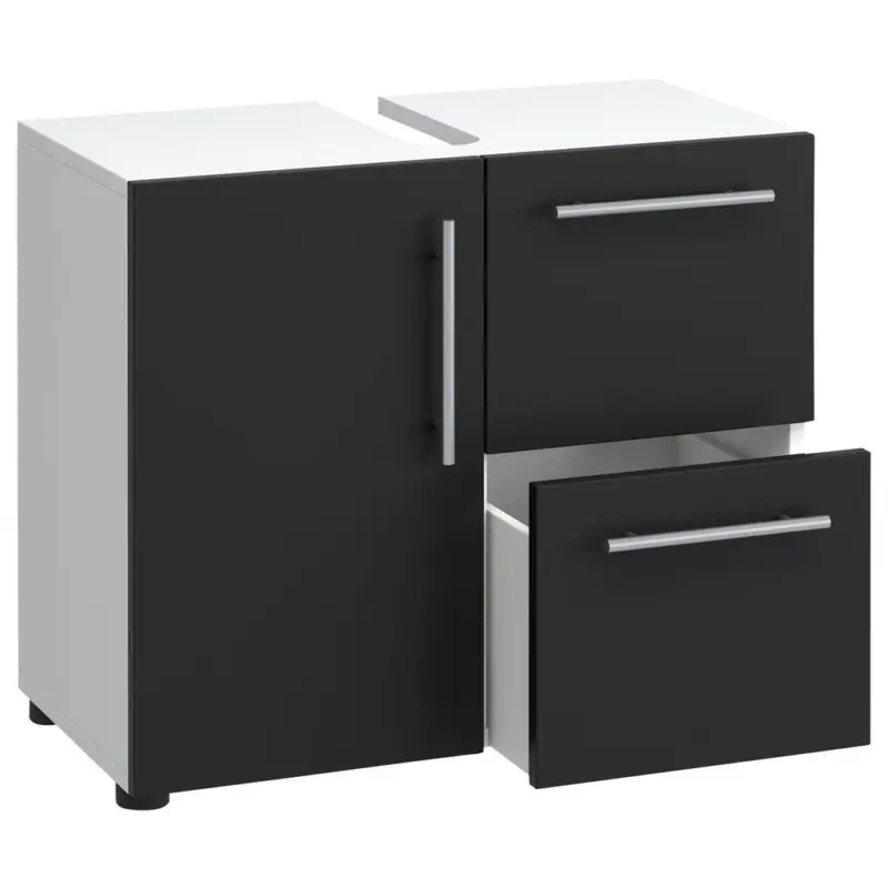Waschbeckenunterschrank Flandu B: 61 cm Schwarz/Wei&szlig; Dekor
