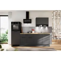 Einbauk&uuml;che K&uuml;chenblock M&ouml;belix Berlin Schwarz/Eiche Dekor B: 260 cm