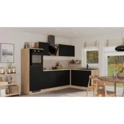 Einbauk&uuml;che Eckk&uuml;che M&ouml;belix Capri Eiche/Schwarz S: 280x170 cm