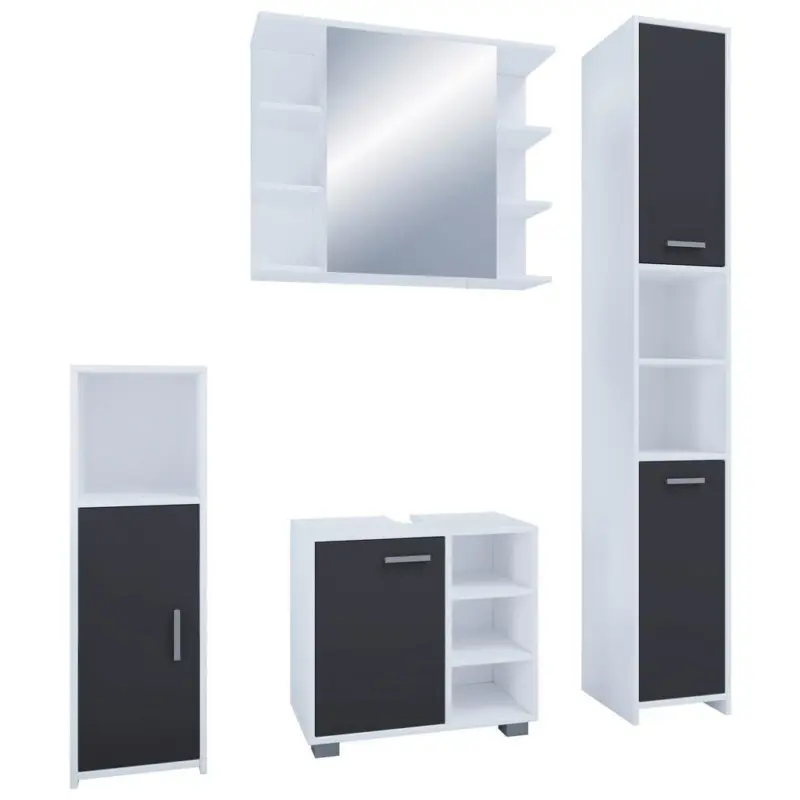 Badm&ouml;bel-Set 4--Teilig. Zalo 140 cm Schwarz/Wei&szlig;
