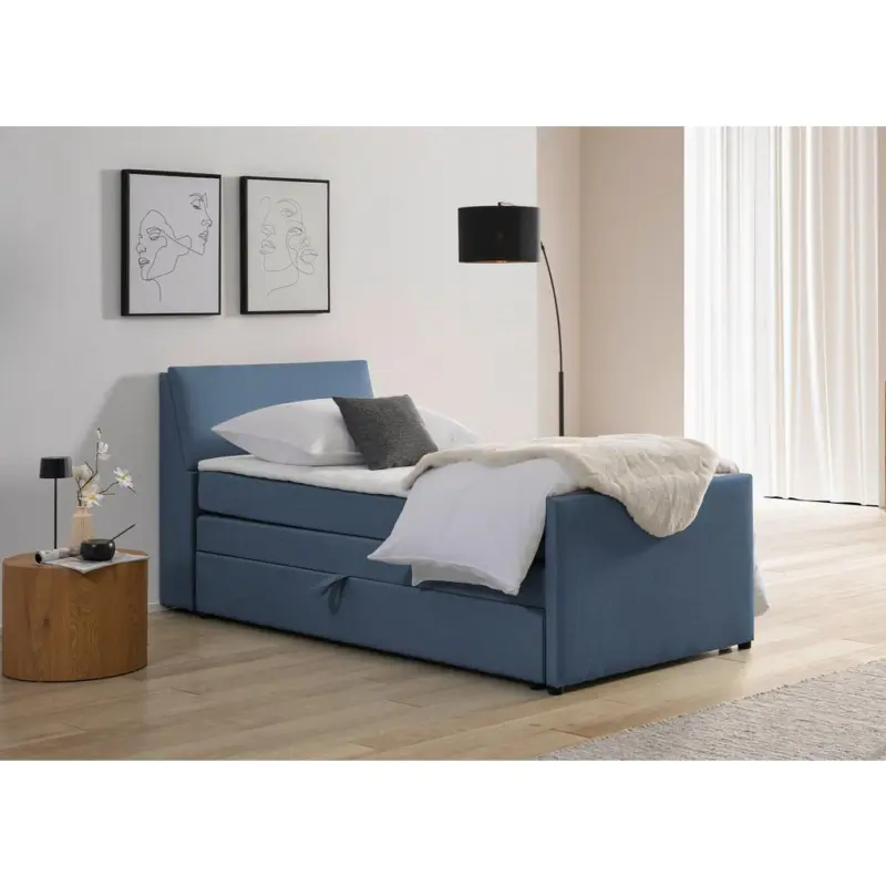 Boxspringbett mit Bettkasten Nida 120x200 cm Blaugrau