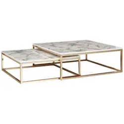 Couchtisch 2er-Set in Marmoroptik wei&szlig;/Gold