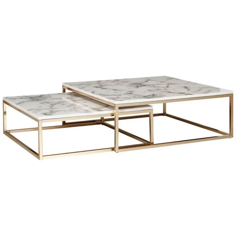 Couchtisch 2er-Set in Marmoroptik wei&szlig;/Gold