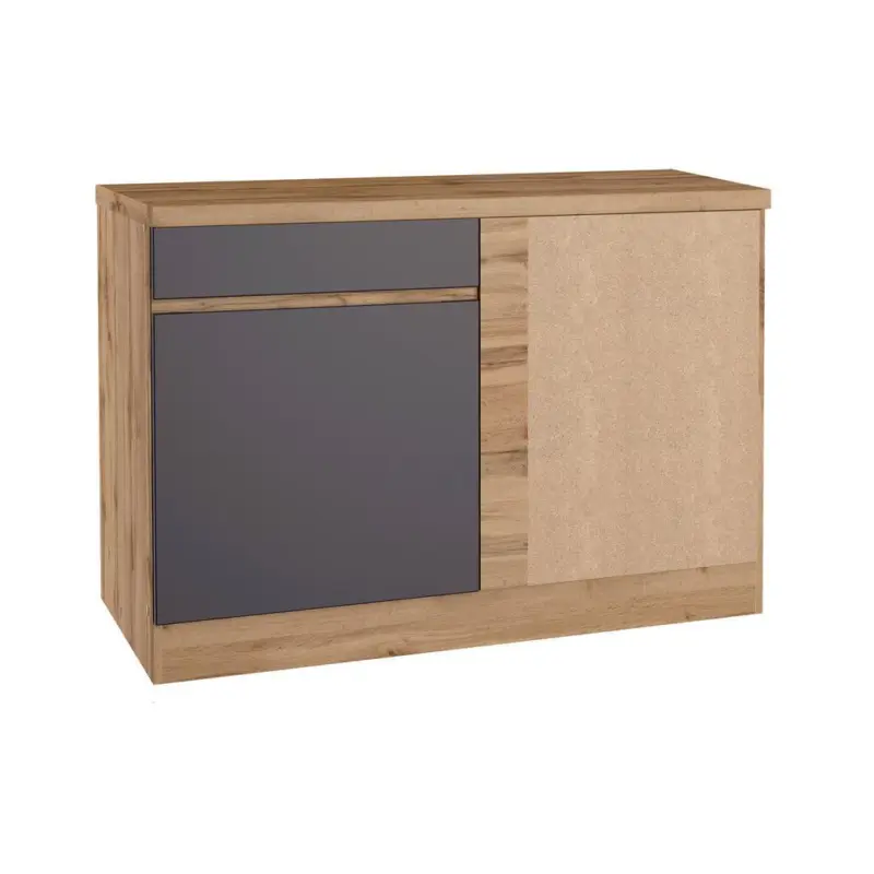 Eckunterschrank Turin B: 120cm Grau/Eiche Dekor 1 Dreht&uuml;re