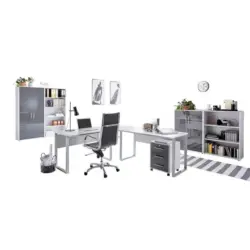 B&uuml;ro Office Edition Set Grau/Anthrazit Hochglanz