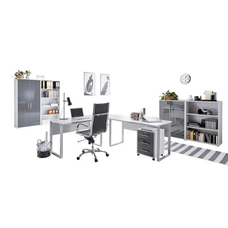 B&uuml;ro Office Edition Set Grau/Anthrazit Hochglanz