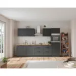 M&ouml;belix K&uuml;chenzeile Meran mit Ger&auml;ten B: 300 cm Grau/Eiche Dekor