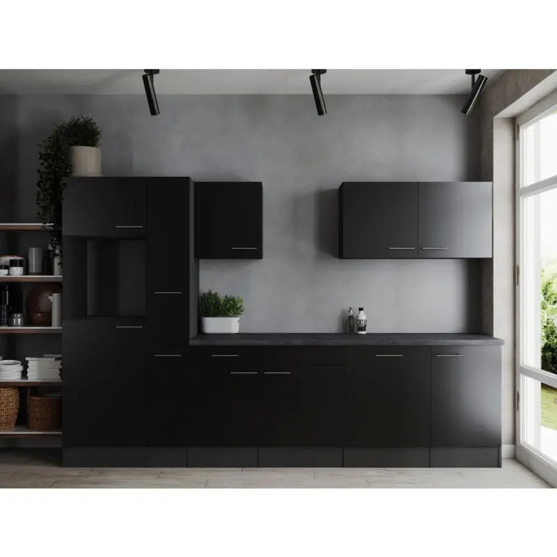 K&Uuml;CHENLEERBLOCK Oliver Grau, Schwarz B: 310 cm