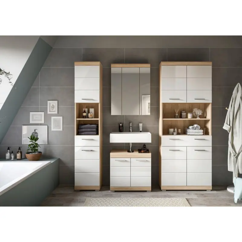 Badezimmer Lambada Eiche Dekor/Wei&szlig; B: 165 cm