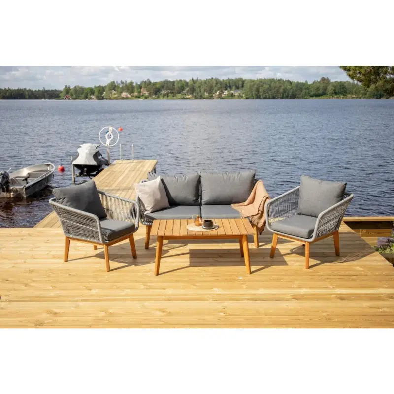 Loungegarnitur 4--Teilig Chania Holz/Metall/Textil mit Kissen