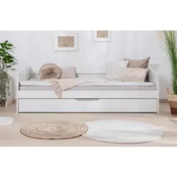 Ausziehbett Echtholz massiv 90x200 Melinda Kiefer Wei&szlig;