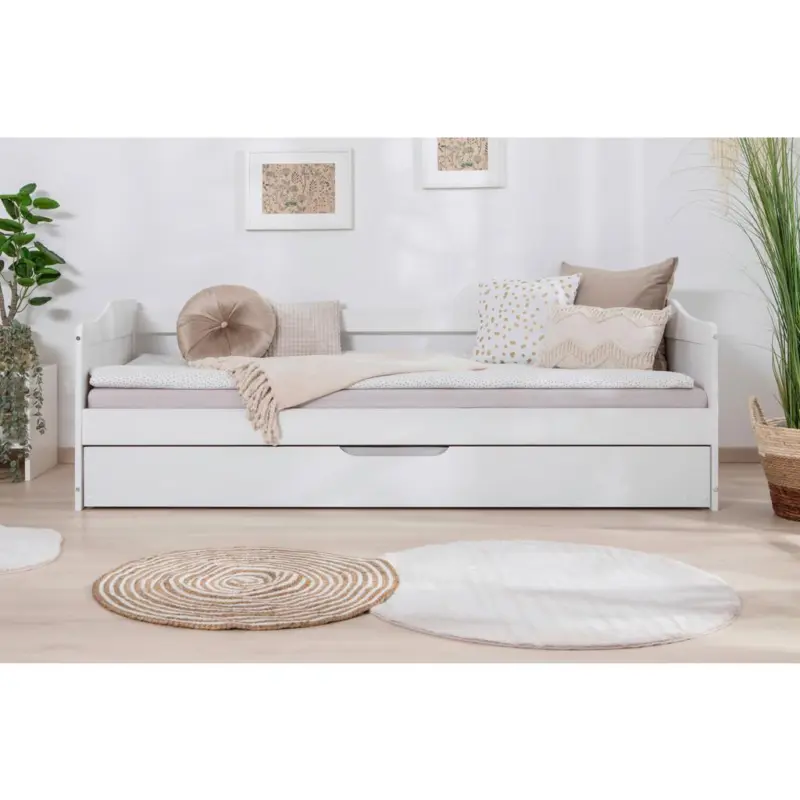 Ausziehbett Echtholz massiv 90x200 Melinda Kiefer Wei&szlig;
