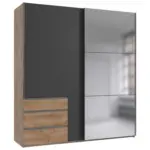M&ouml;belix Schwebet&uuml;renschrank Level 36 A graphit/Eiche./Spiegel,B:200cm
