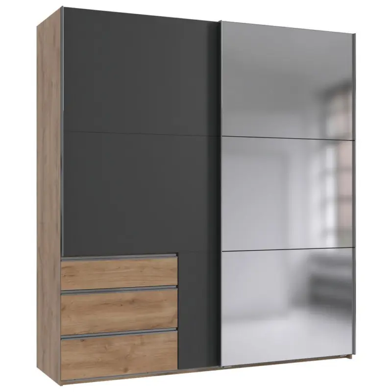 Schwebet&uuml;renschrank Level 36 A graphit/Eiche./Spiegel,B:200cm