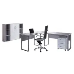 B&uuml;ro Office Edition Grau/Wei&szlig; Hochglanz