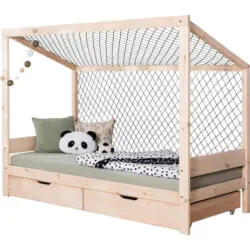 Bodenbett mit Matratze 90x200 cm Naturfarben