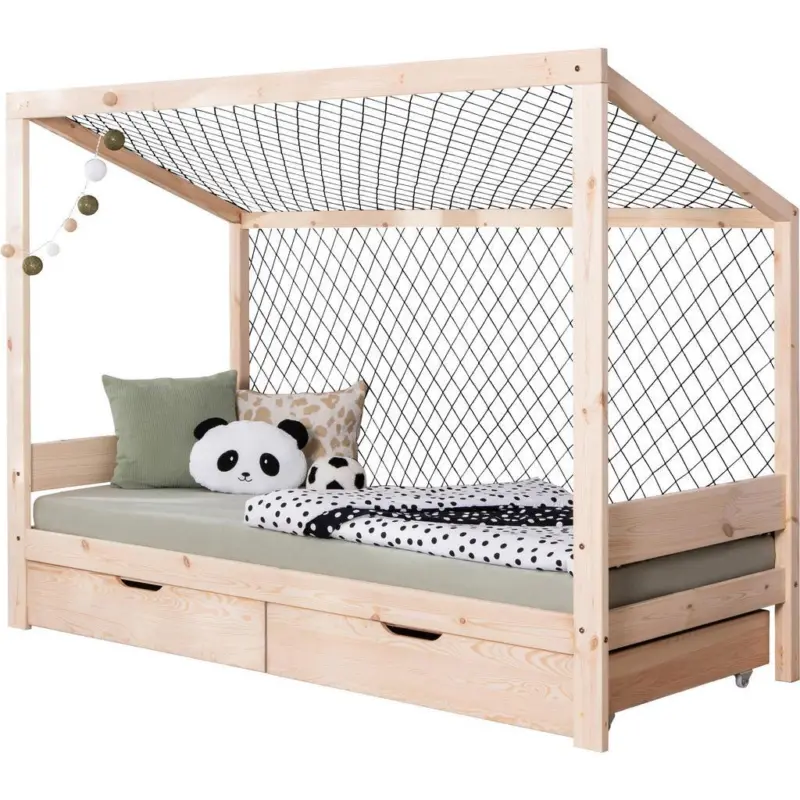 Bodenbett mit Matratze 90x200 cm Naturfarben