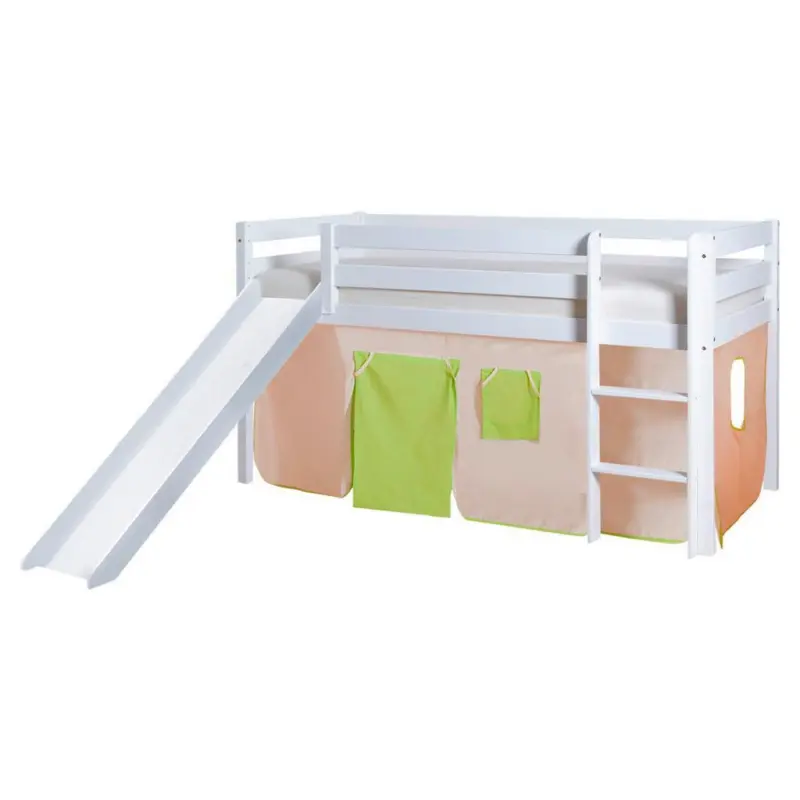 Spielbett Manuel Gr&uuml;n/Beige Kiefer massiv 90 cm Rutsche