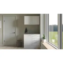 Minik&uuml;che Lucca mit Sp&uuml;le 100 cm Wei&szlig;/Graubraun