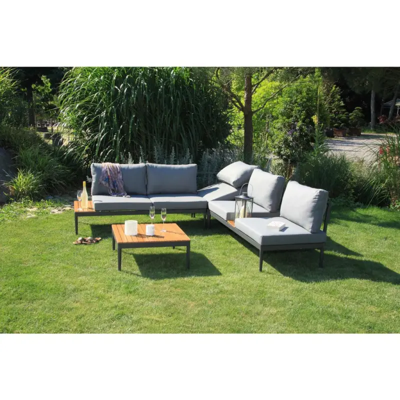 Loungegarnitur 4--Teilig. Paros Holz/Metall/Textil mit Kissen