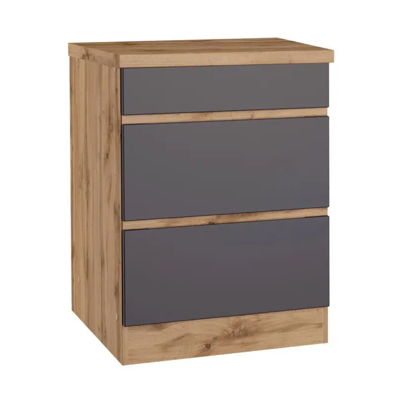 K&uuml;chenunterschrank Turin B: 60 cm Grau/Eiche Dekor